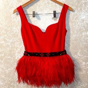 Ostritch Feather Peplum Top With Beaded Belt